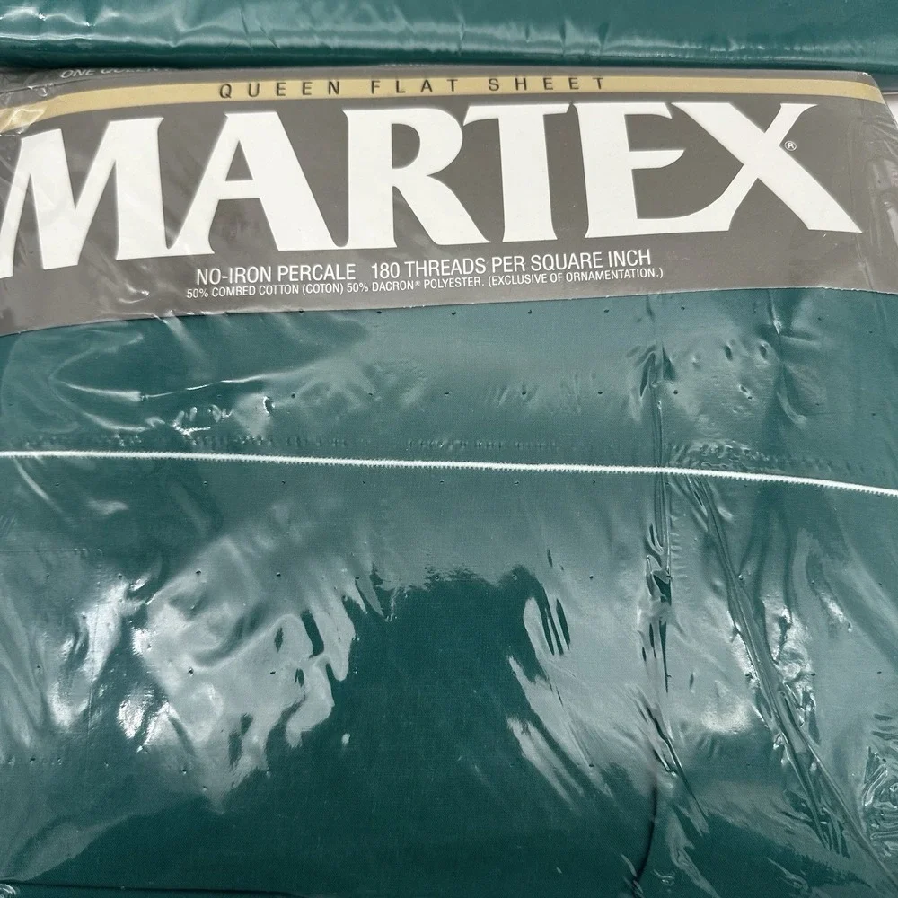 Vintage Martex Luxury Percale Fitted & Flat Sheet Queen - Blue Green NEW